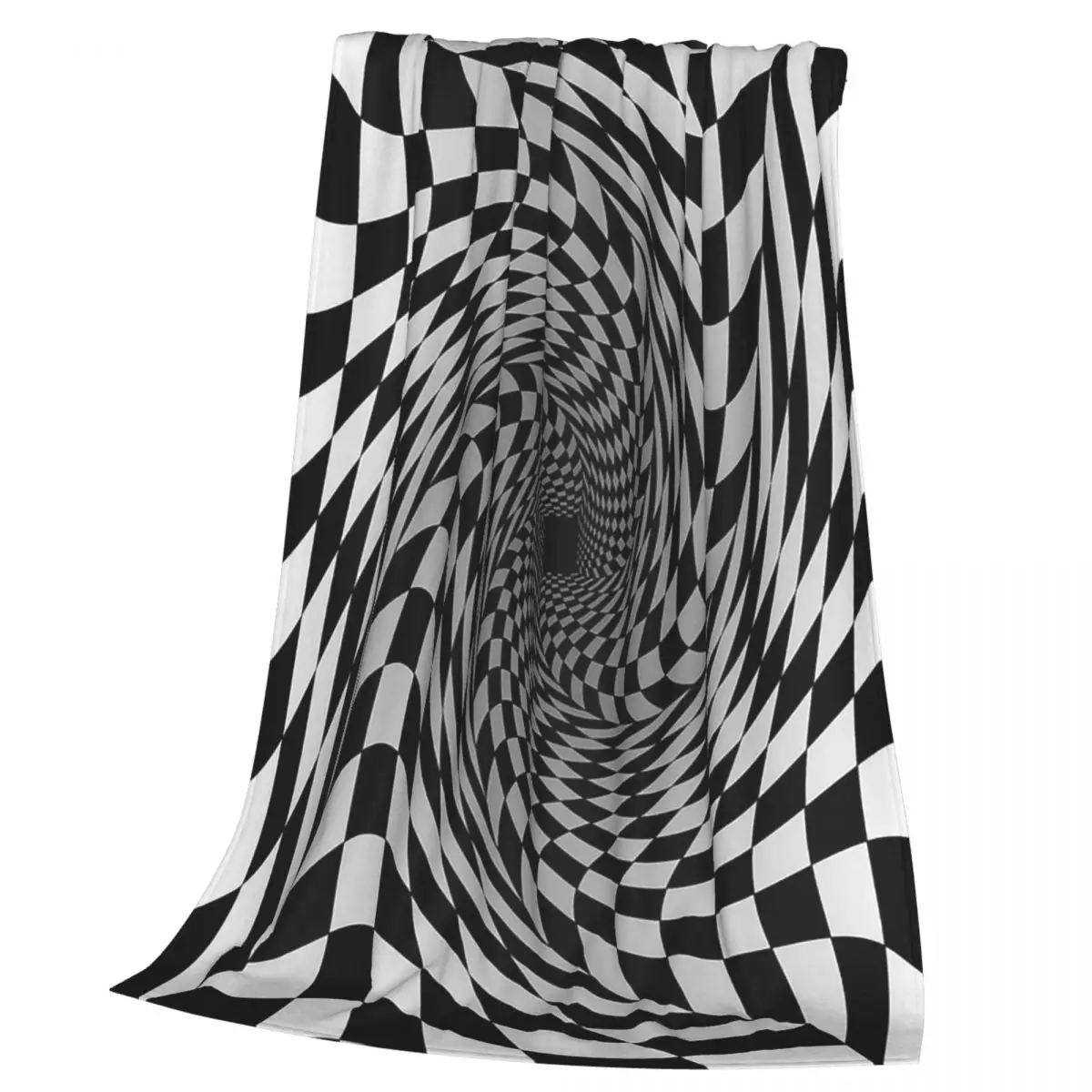 3D Vortex Illusion Black And White Checkered Swirl Trap Blankets Soft Warm Flannel Throw  Cover for Bed Picnic Travel Home Couch