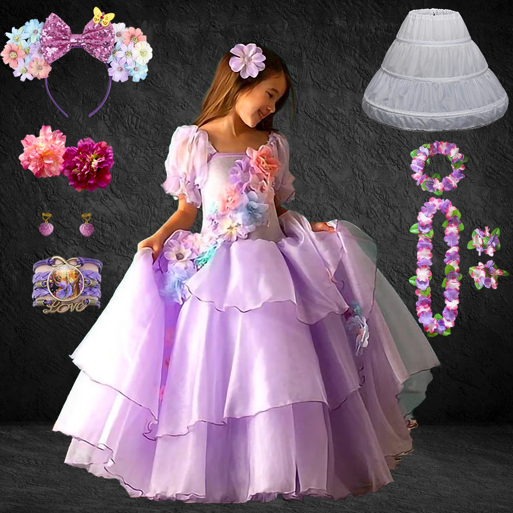 Halloween Encanto Child Isabela Dress Purple Pink Princess Dresses Birthday Wedding Party Girls Floral Gorgeous Luxury Ball Gown