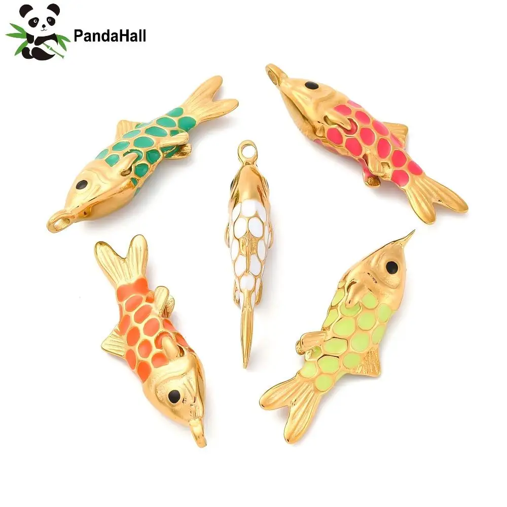 PandaHall 10pcs IP Plated 304 Stainless Steel Fish Ocean Theme Charm, 36.5x12x7mm Ocean Theme for DIY Jewelry Making