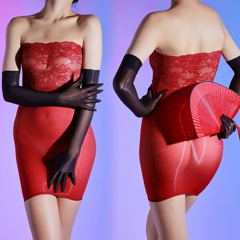 

Women Sexy Dress Hip-Wrapped Skirt 5d Oil Shiny Seamless Erotic Underwear Lace Floral Nightdress Transparent Lingerie Dresses