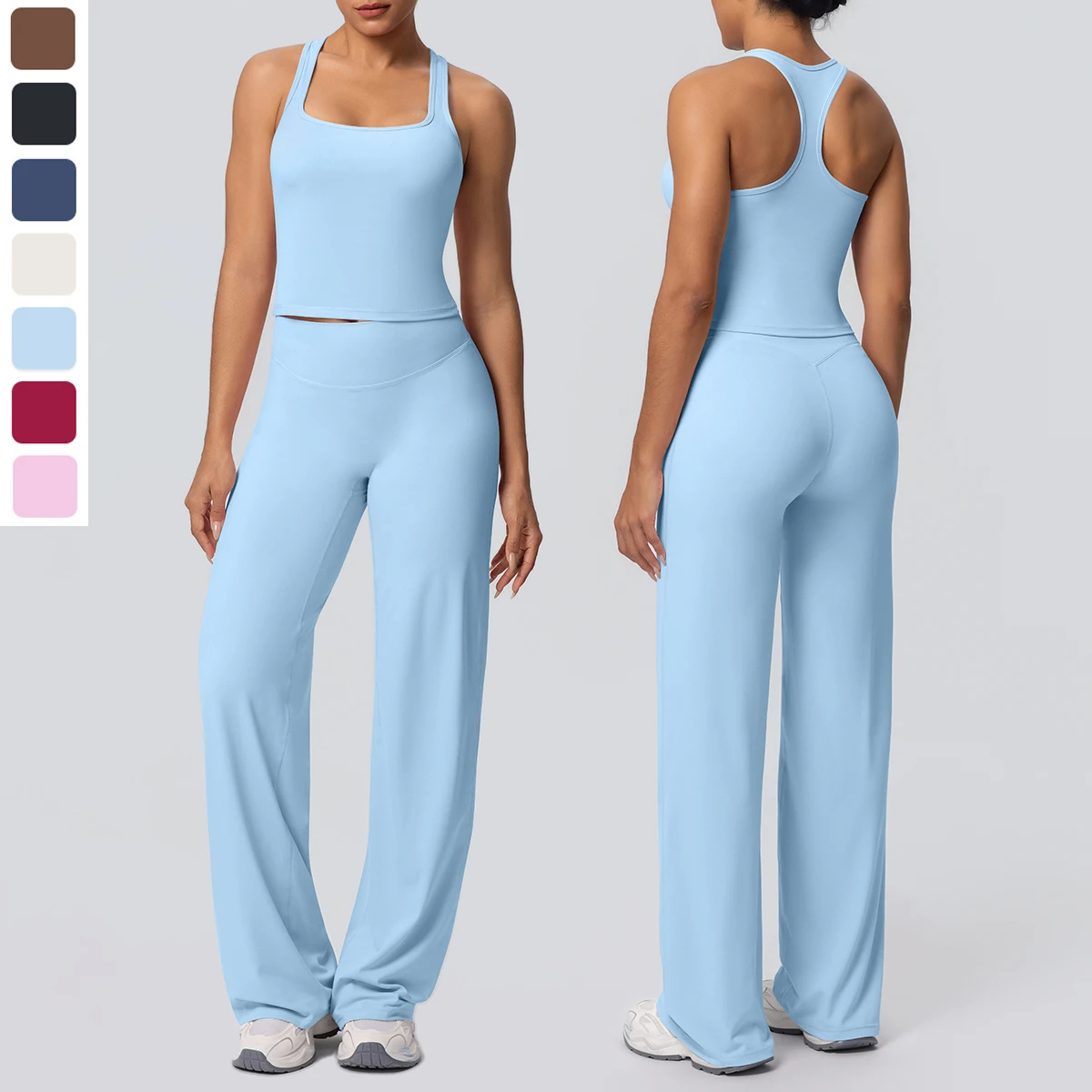 Women's Sports Yoga Set Gym Quick Drying Peach Butt Yoga Pants Solid Color Slim Beautiful Back I-shaped Vest Yoga Set