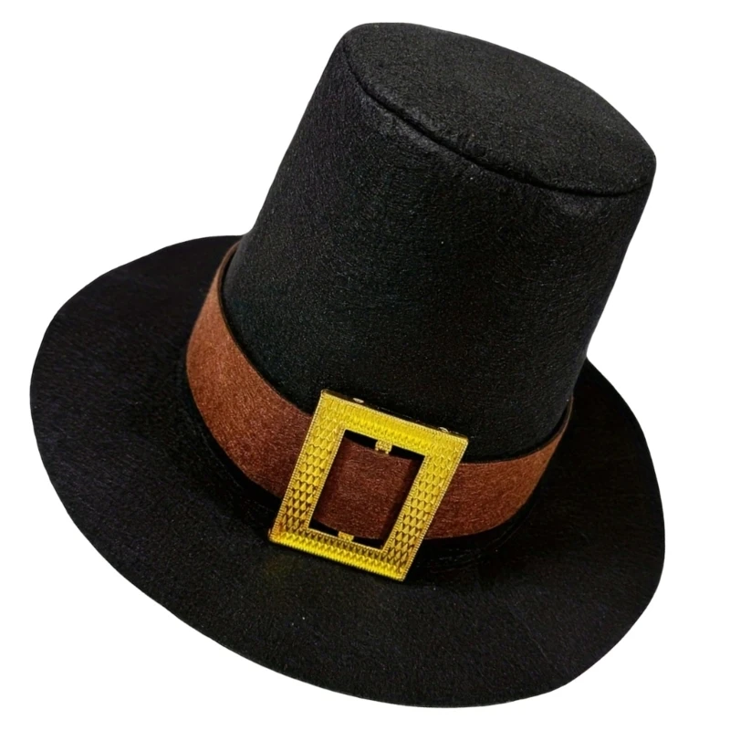 Wool Pilgrims Hat with Classical Design for Formal Event Comfortable Breathable Costume Top Hat for Thanksgiving