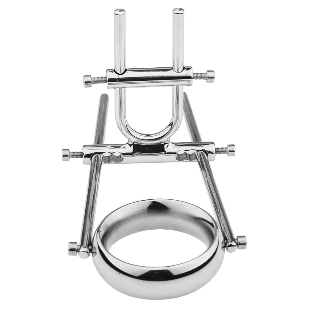 HESEKS Metal Penis Stretcher Trainer Device Penis Enlargement Cock Ring Bdsm Set Physics Stretching Sex Machine Toys for Men