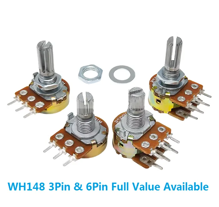5 قطعة 3Pin 6pin B1K B2K B5K B10K B20K B50K B100K B250K B500K B1M WH148 الجهد رمح مكبر للصوت المزدوج ستيريو 1/2/5/10/K 15 مللي متر