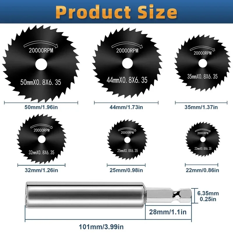 7Pcs HSS Cutting Disc Circular Saw Blades Kit Fit Dremel Rotary Tool Wood Aluminum Plastic Metal Cutter Wheel