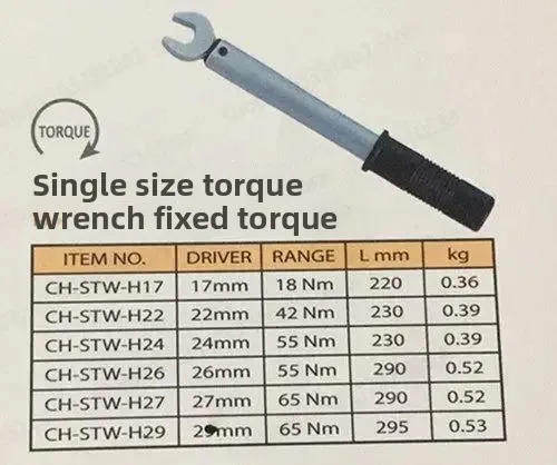 17、22、24、26、27、29mm Fixed Torque Wrench, Single Size Non-adjustable Preset Torque Tool for Automotive Repair