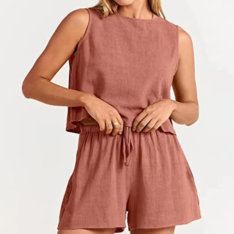 2023 Summer New Simple Commuting Solid Color Sleeveless Loose Shorts Fashion Versatile Two Piece Set Elegant Women's Clothing