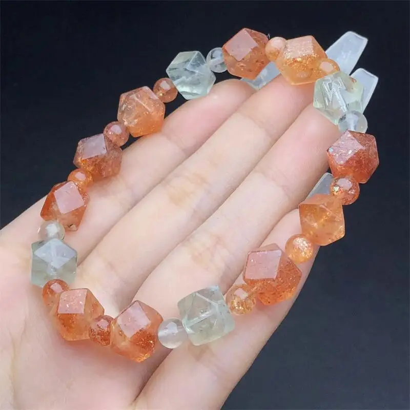 7-9MM Natural Rusha Quartz Facet Bead Bracelet Women Fashion Crystal Clear Round Beads Lovers Strand Jewelry Gift 1PCS