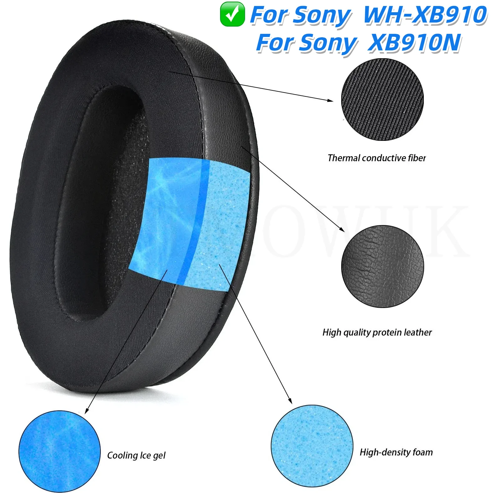 Replacement Cooling Gel Earpads Ear Pads For Sony WH-XB910 XB910N Extra Bass Noise Cancelling Headphones