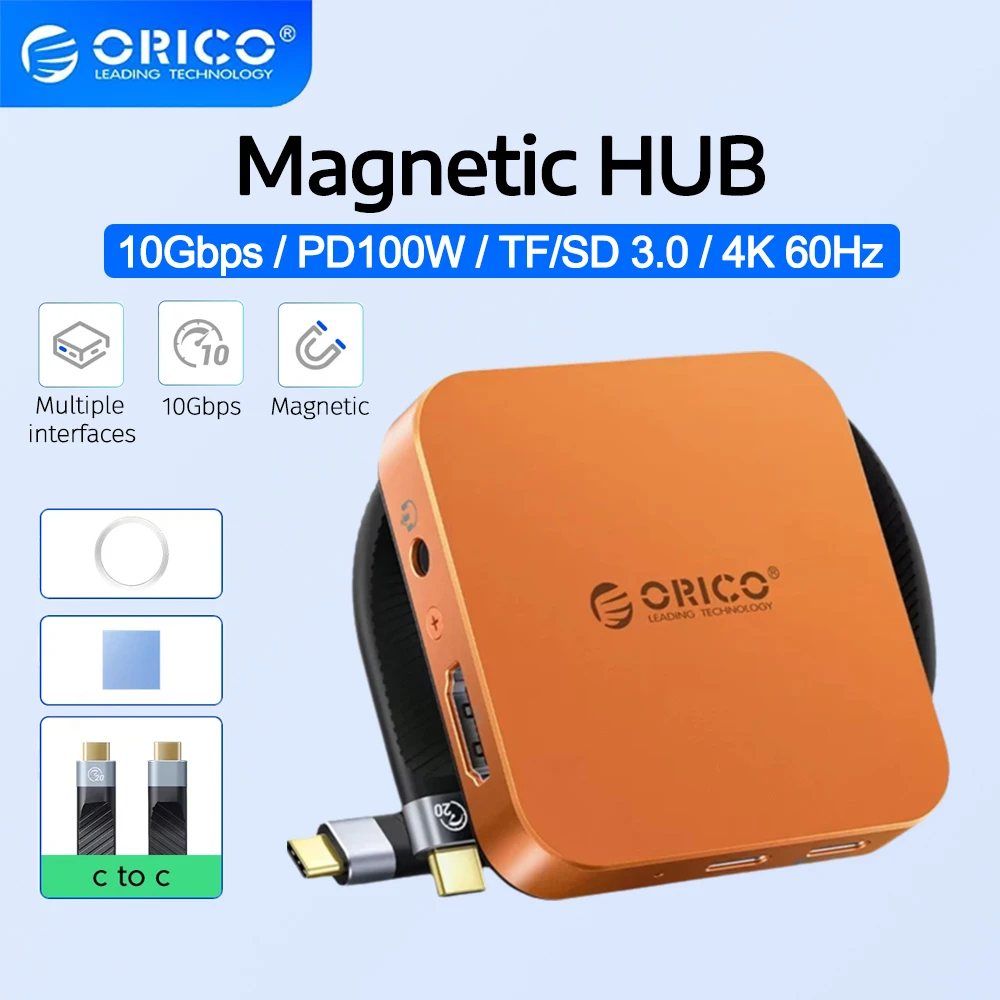 

orico M.2 2230 NVMe SSD Enclosure Magnetic Case 10Gbps USB C Docking Station with HDMI 4K60HZ SD/TF PD100W Charger for iPhone 17