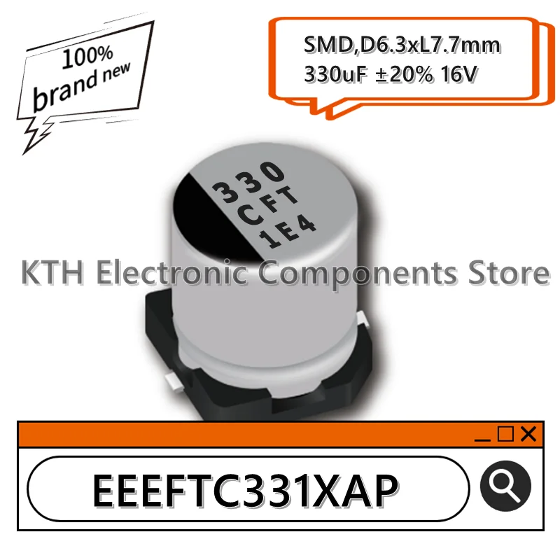 10ชิ้น EEE-FTC331XAP EEEFTC331XAP 330UF 16V ตัวเก็บประจุแบบอิเล็กโทรลีติคอลูมิเนียม SMD ของแท้ใหม่6.3x7.7มม. การพิมพ์หน้าจอ330 CFT