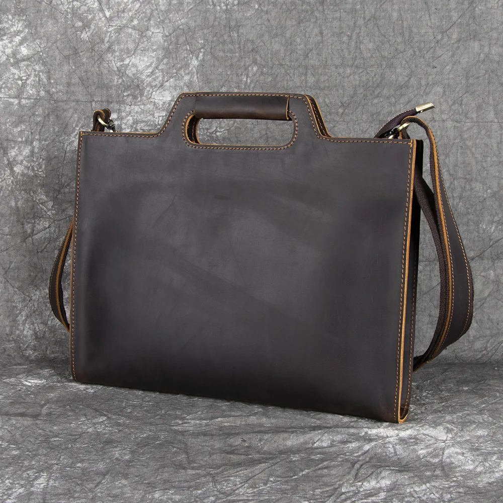 

Men's Top Grain Leather Tote Bag Genuine Leather Business Briefcase Premium Crossbody Laptop Handbag