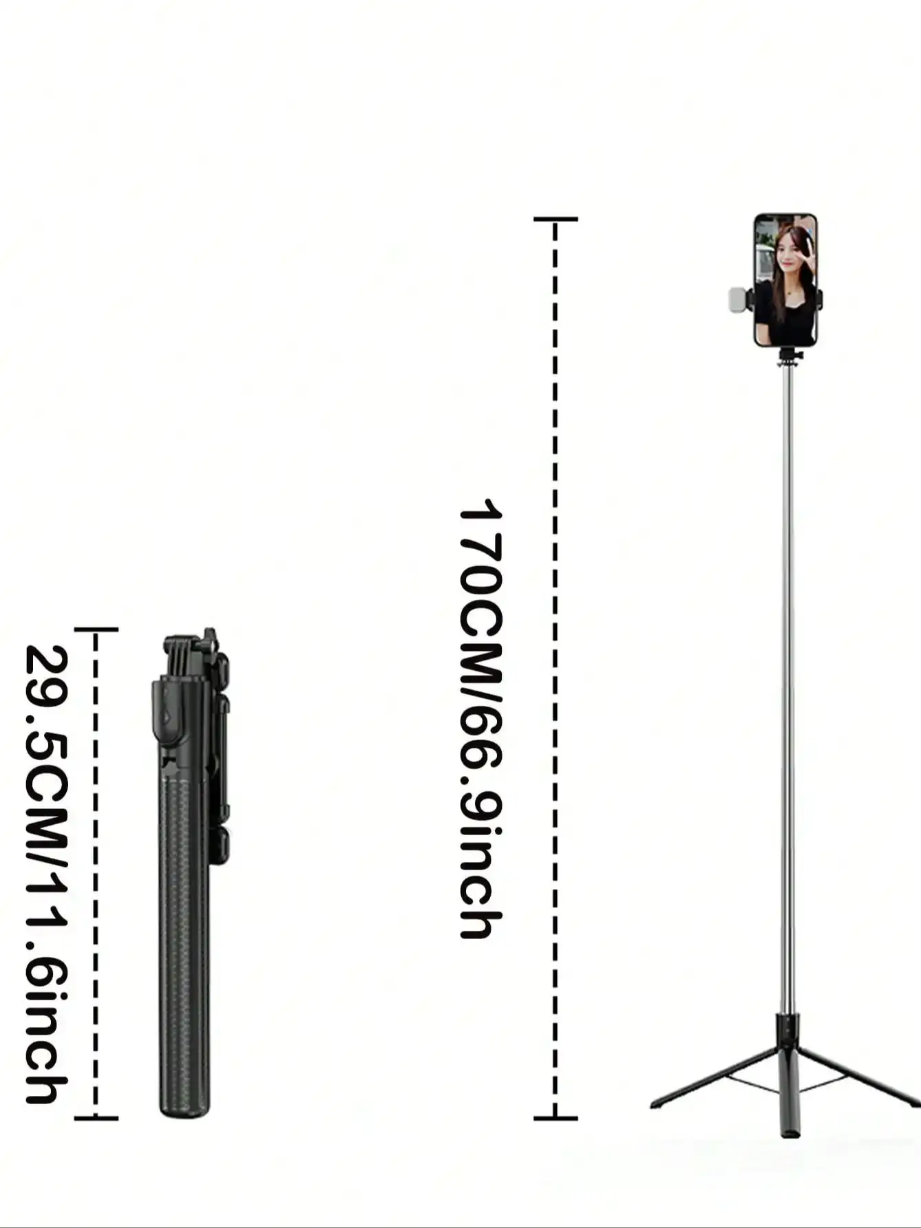 67-Zoll-Selfie-Stick mit verstärktem Stativ, multifunktionales, ausziehbares, tragbares Handy-Stativ mit Fernbedienung – Detail 5