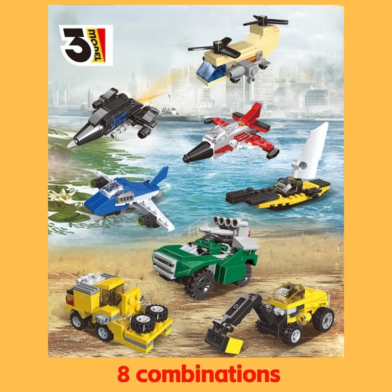 Noël petit gif57-63 pièces 3-Transformation blocs de construction ensemble mer terre et Air Mini série jouets éducatifs cadeau pour les enfants