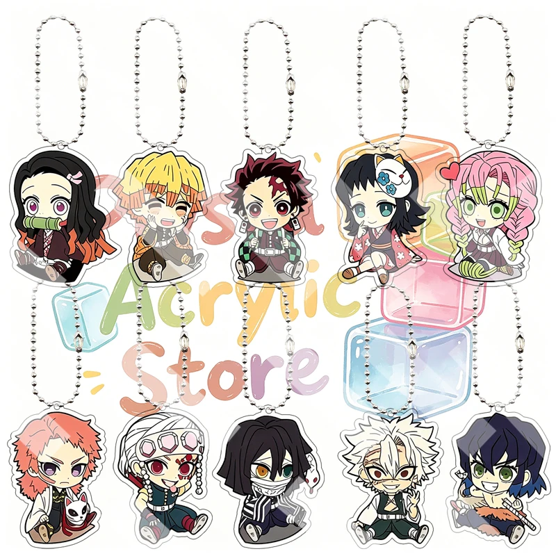 Nezuko Kamado Zenitsu Agatsuma Tanjirou Kamado Demon Slayer Cartoon Acrylic Keychain Key Ring Anime 5cm Bag Pendant Decoration