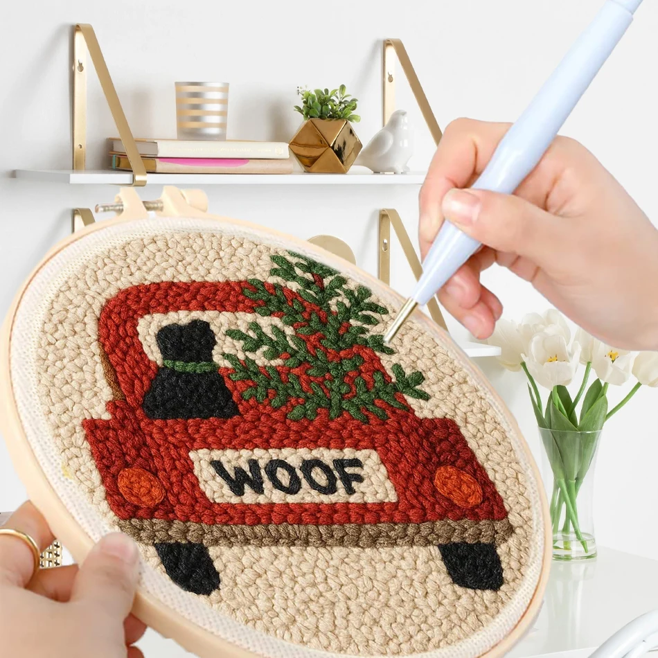 

GATYZTORY punch needle embroidery package Home decoration simple yarn set Gifts Handmade stitch 20x20cm embroidery hoops Sewing