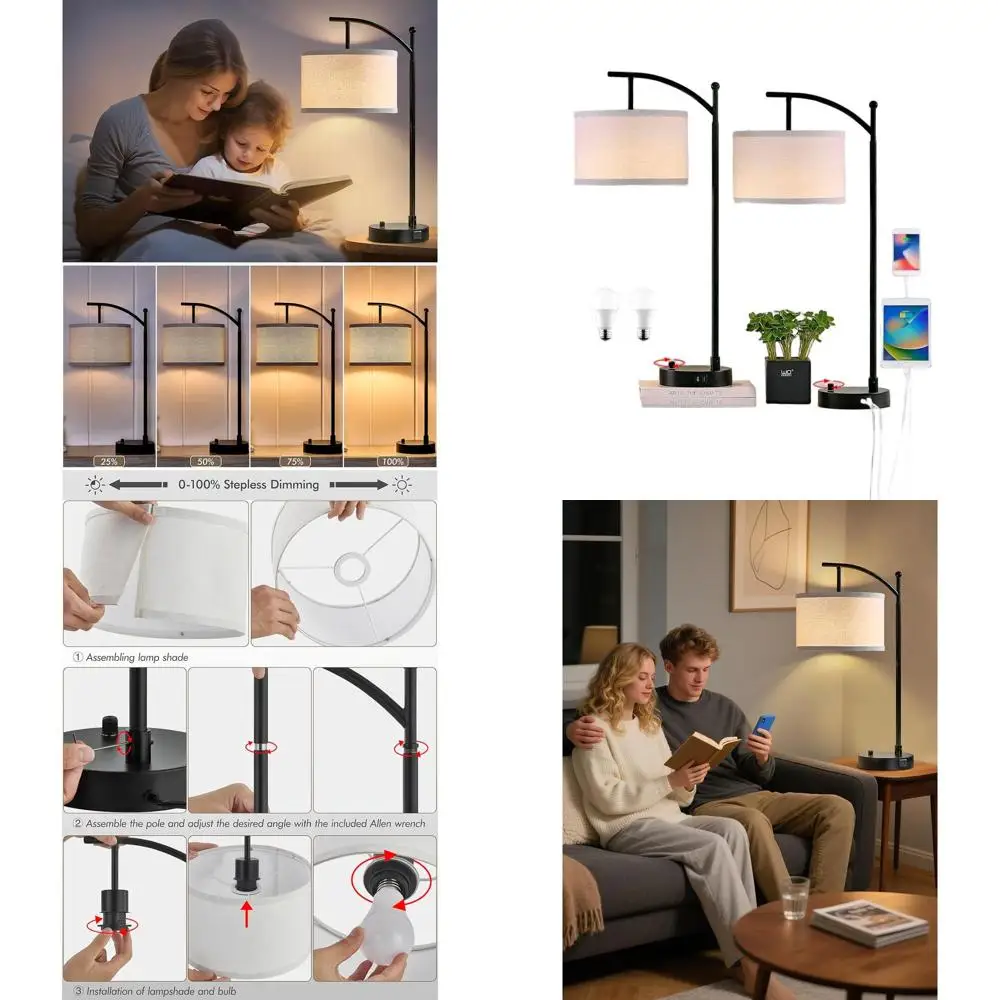 

Table Lamp for Living Room Bedroom, 23.5" Table Lamps Set of 2 with USB C+A Ports, Bedside Lamps for Nightstand with Linen Lamp
