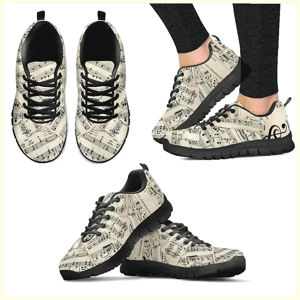 2022 New Music Notes Mesh Flats Sneakers for Women, Breathable Lace-Up Spring Shoes Plus Size