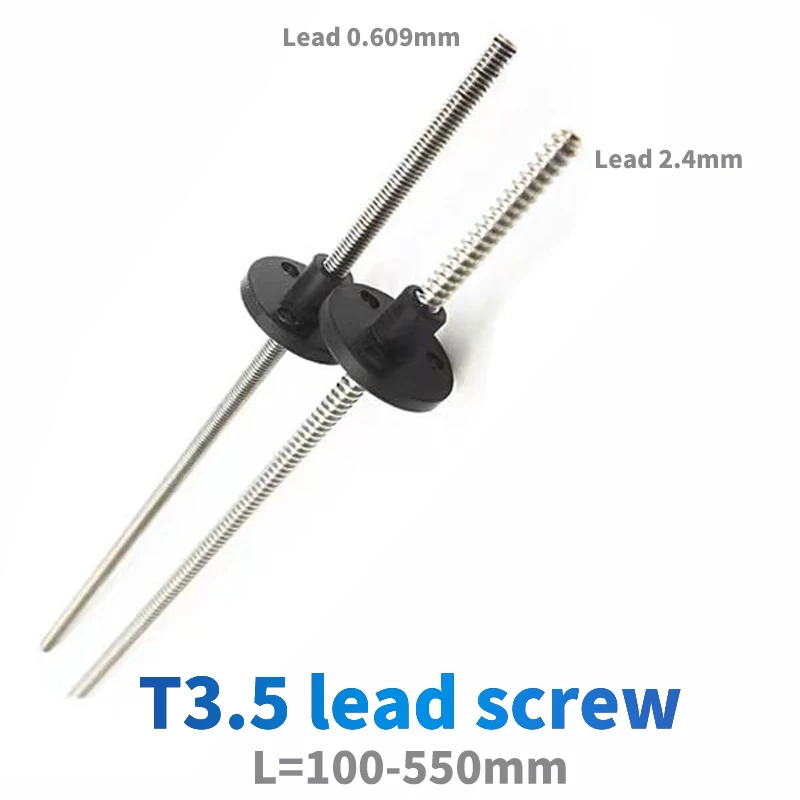 T3.5 Lead Screw 304 stainless steel with Nylon Nut CNC 3D Printer Trapezoidal Rod Lead 0.609/2.4mm Length 200mm300mm500mm550mm