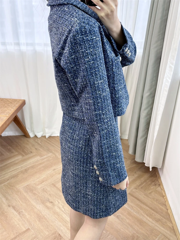 On Sales New 2024 High Quality Dress Suit One Set Cropped Tweed Jacket T-shirt Short Dress High Street Elegant Design Stylish M