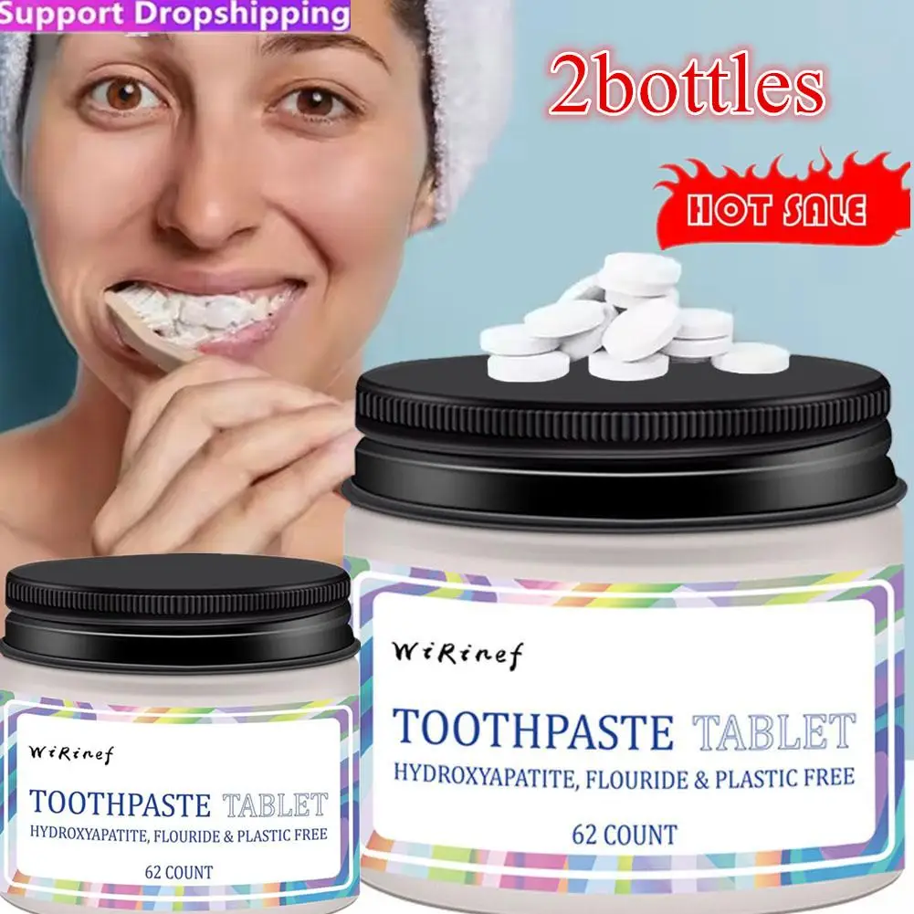 Toothpaste Tablets 2X 62Pcs/Jar Nano Hydroxyapatite Toothpaste Tabs Fluoride Free Travel Friendly Natural Whitening Dental Care