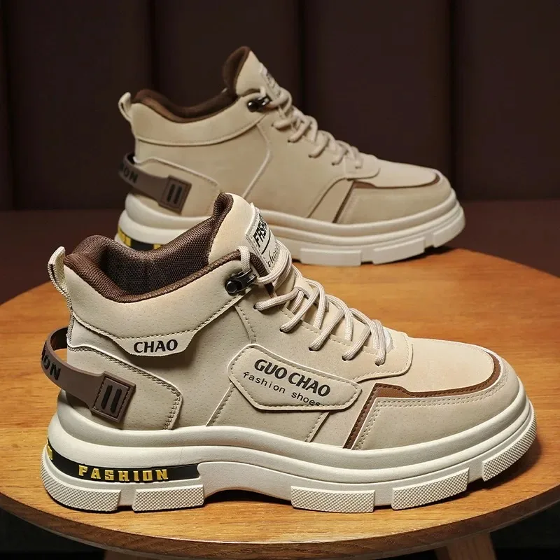 Men's Ankle Boots Fashion Casual Leather Boots Men High Top Sneakers Outdoor Non-slip Platform Boots Work Boot Botas Masculina