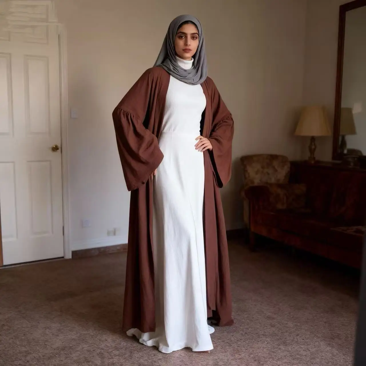 Middle Eastern Women Eleganat Abaya Muslim Flare Sleeve Pleated Abayas Islamic Kaftans Jalabiya Maxi Dresses Ethnic Clothing New