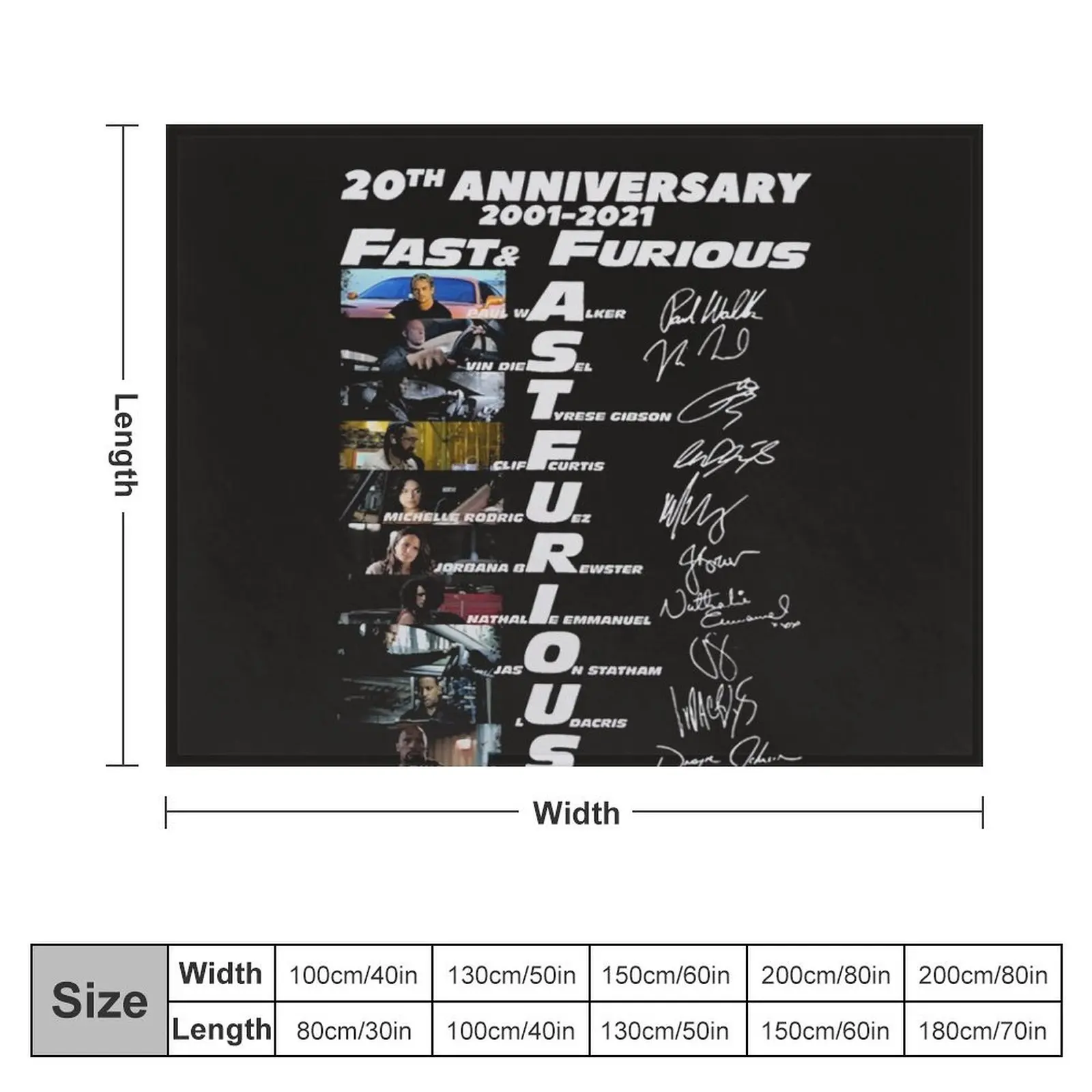 20th Anniversary 2001 2021 Fast Furious Signatures Classic Throw Blanket Thins Flannel Fabric Blankets