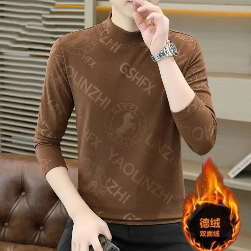 

Trend Fashion Autumn Winter New Men O-Neck Letter Printing Fleece Blanket Warm Casual Long Sleeve Loose Pullovers T-shirt Tops