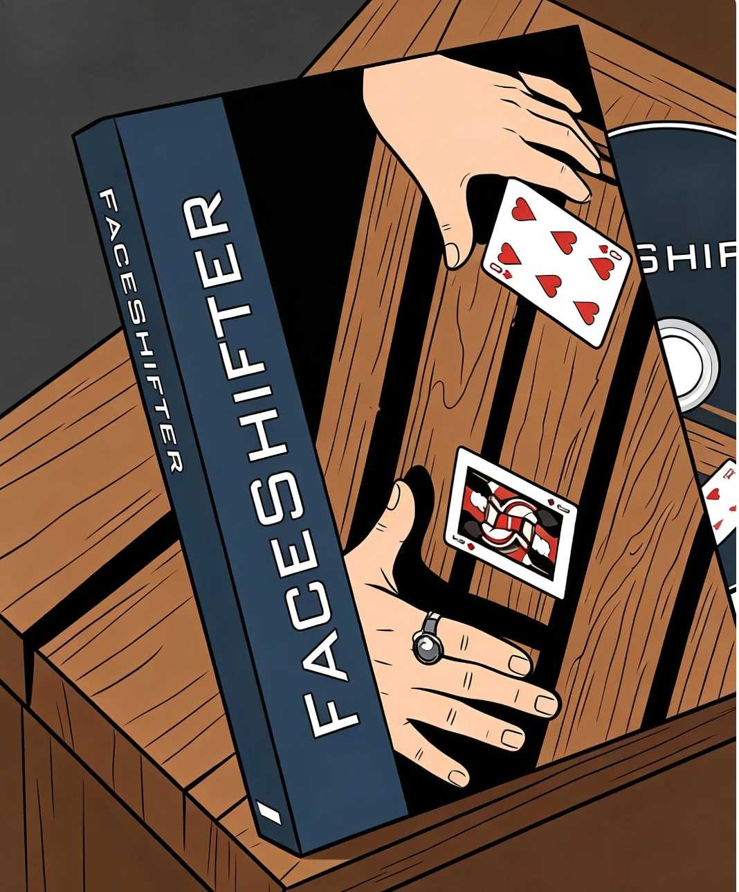 FaceShifter by Skulkor Two Card Transposition Magic Trick Visual Card Switch Spectator Hand Close Up Street Magic Prop