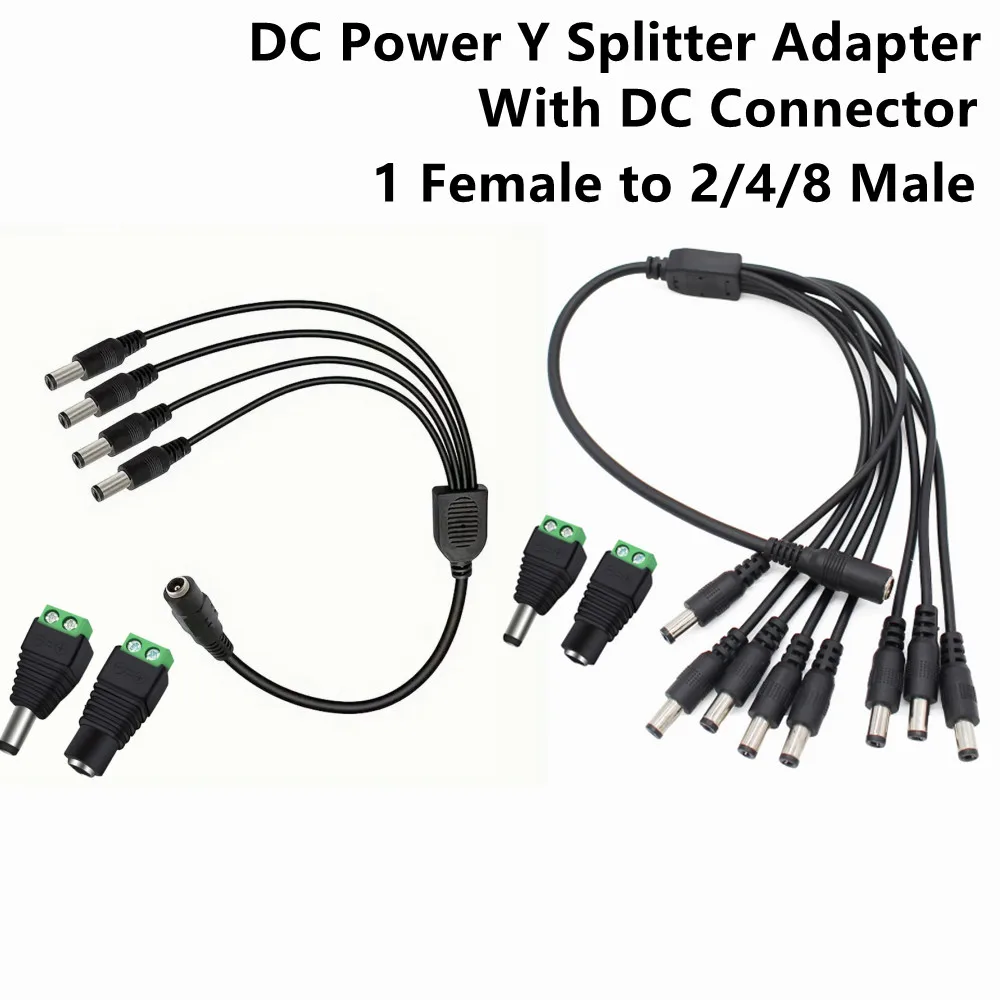 DC Power Y Splitter Adapter With DC Connector 5.5mmx2.1mm 1 Female to 2/4/8 Male 12V/24V DC Power Splitter Cord For Cameras Leds
