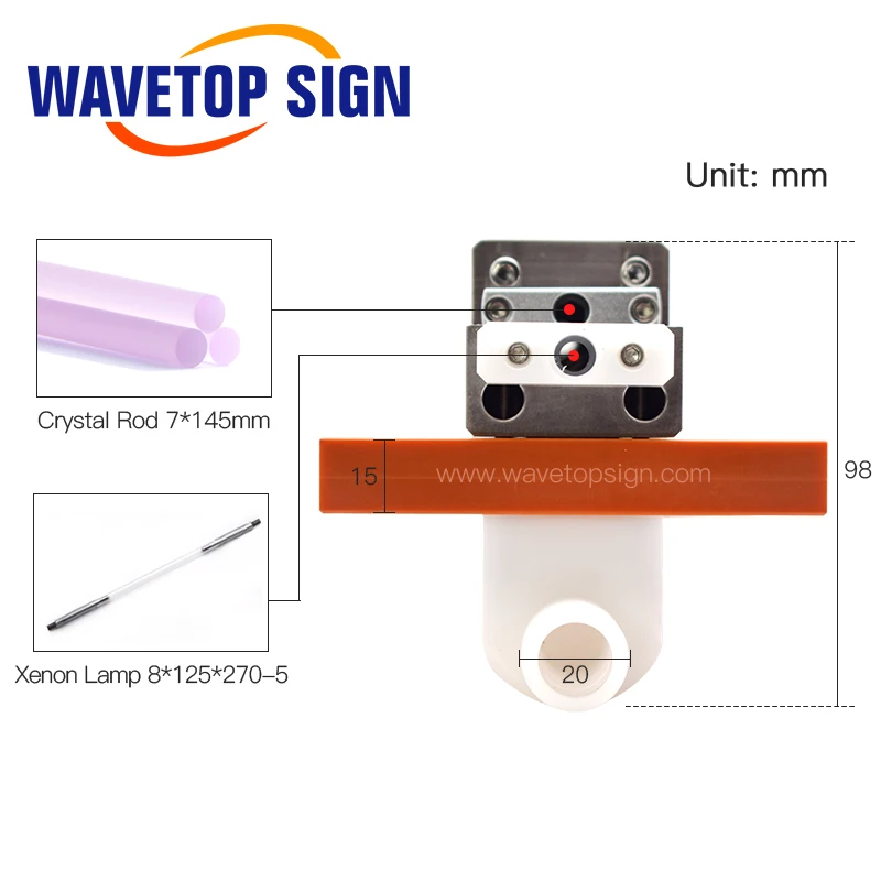 WaveTopSign 단일 램프 세라믹 공동 사용 제논 램프, 크리스털 막대, 7x145mm, 8x125x270mm