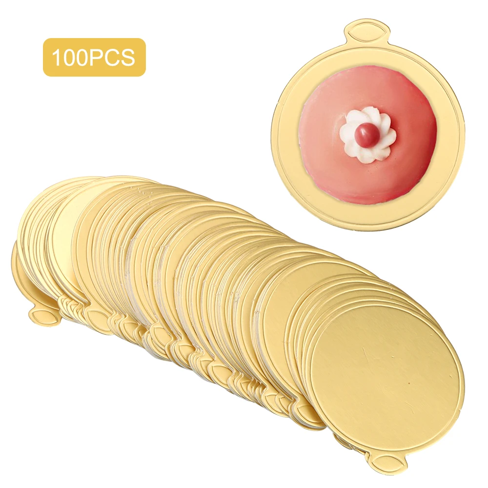 100Pcs/Pack Golden Cake Cardboard Pastry Decorative Kit Dessert Displays Tray Disposable Paper Coasters Round Cake Dessert Tray