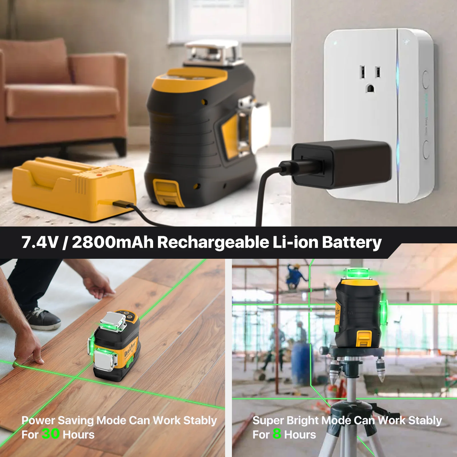 Degassers 360 autolivellante, livello Laser a linea trasversale verde 3x360 per la costruzione e l\'immagine appesa con livelli di batteria agli ioni