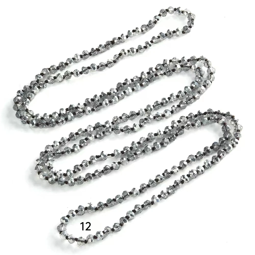 Fashion Bohemian Tribal Jewelry Long knotted 6mm 150CM Glass Crystal Necklace