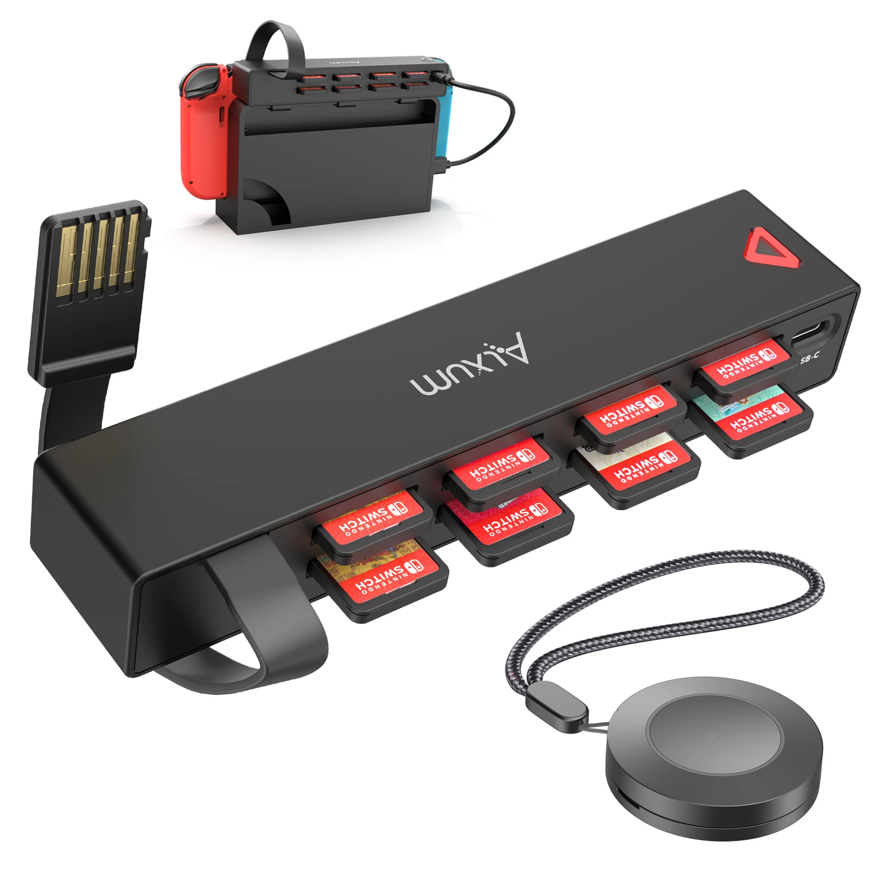 

D1100B Wireless Remote Game Card Reader for Nintendo Switch OLED Lite 4-in-1 Game Cards Holder Switch Dock with USB-Powered