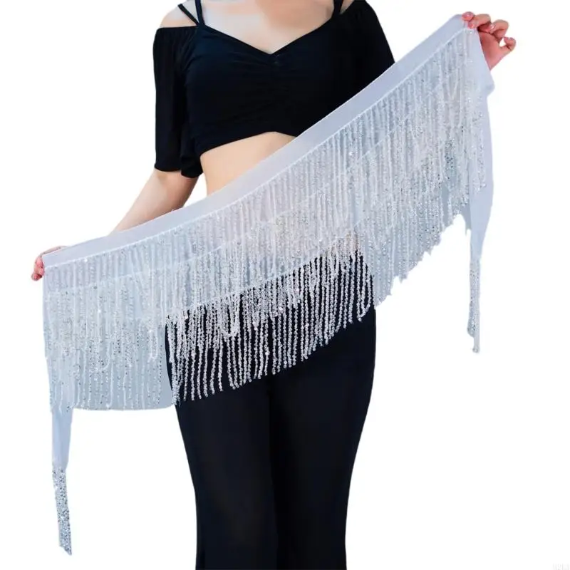 2025 elastyczne akcesorium taneczne brzucha lśniący cekinowy projekt Fringe dodaje dynamiczny ruch do kostiumów tanecznych