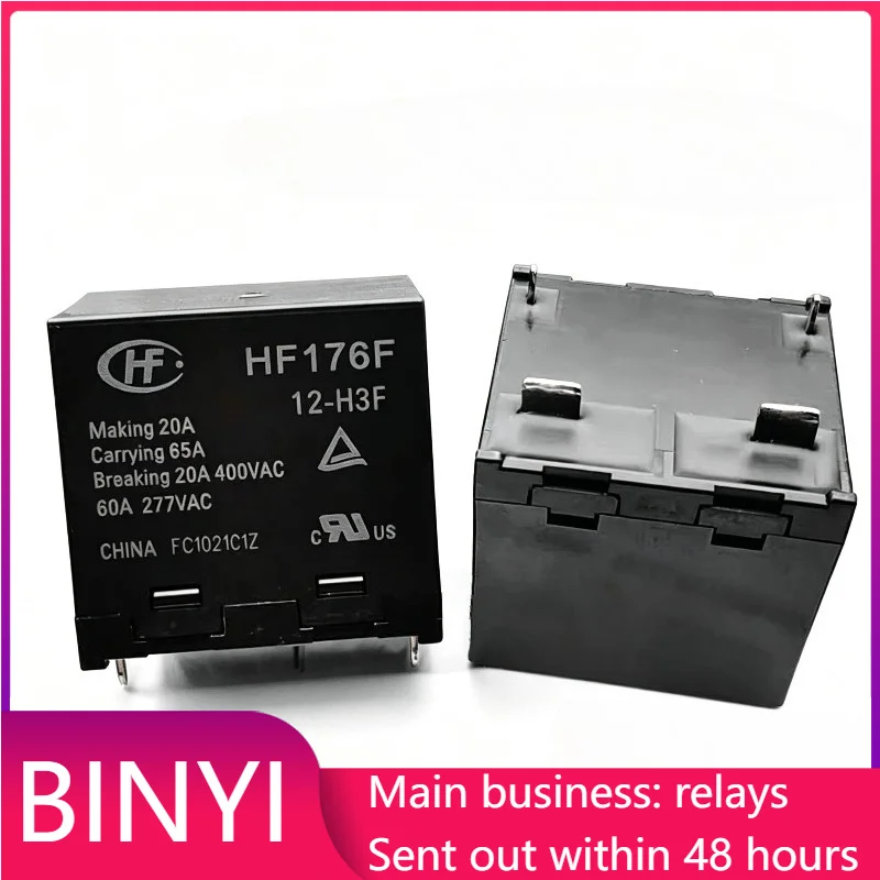 4 Pin 12VDC High Load Power Relay HF176F 12-H3F 60A 277VAC Single Pole Single Throw Through Hole Anti-solder Industrial Relay