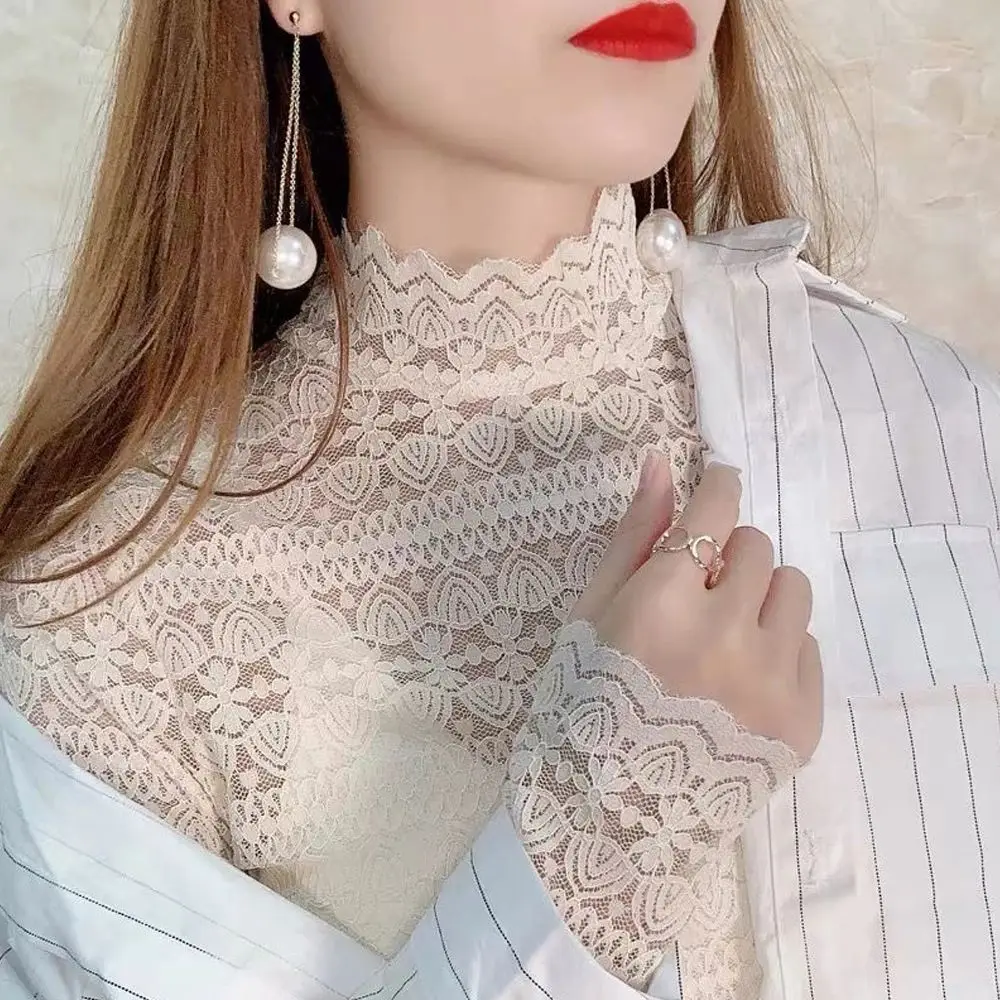 تي شيرت نسائي من الدانتيل Bla مثير Turtlene Long Sve Slim Fit Cleanfit Sle مجموعة Faion الشتوية للسيدات #3