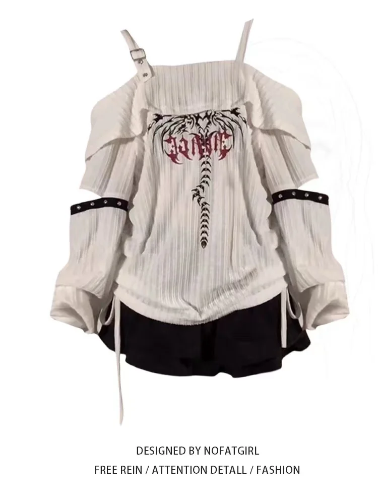 

Женская футболка с колючками и овальниками больших размеров, свободная посадка, тонкий дизайн с вышивкой, ранняя осень, повседневная одежда, корейская длинная футболка...