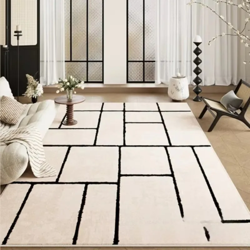 VIKAMA Modern Minimalist Black White Line Rug, Warm Insulated & Machine Washable, for Living Room Office, Home Decor