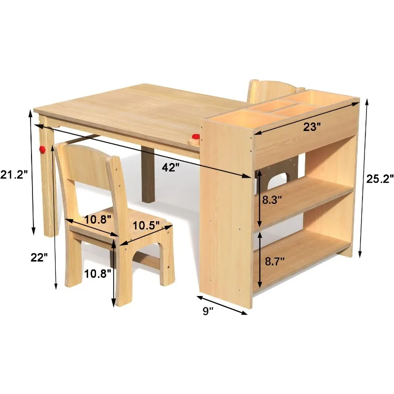 Mesa de Arte Infantil e 2 Cadeiras, Mesa de Desenho em Madeira, Atividade e Artesanato, Mobiliário Infantil