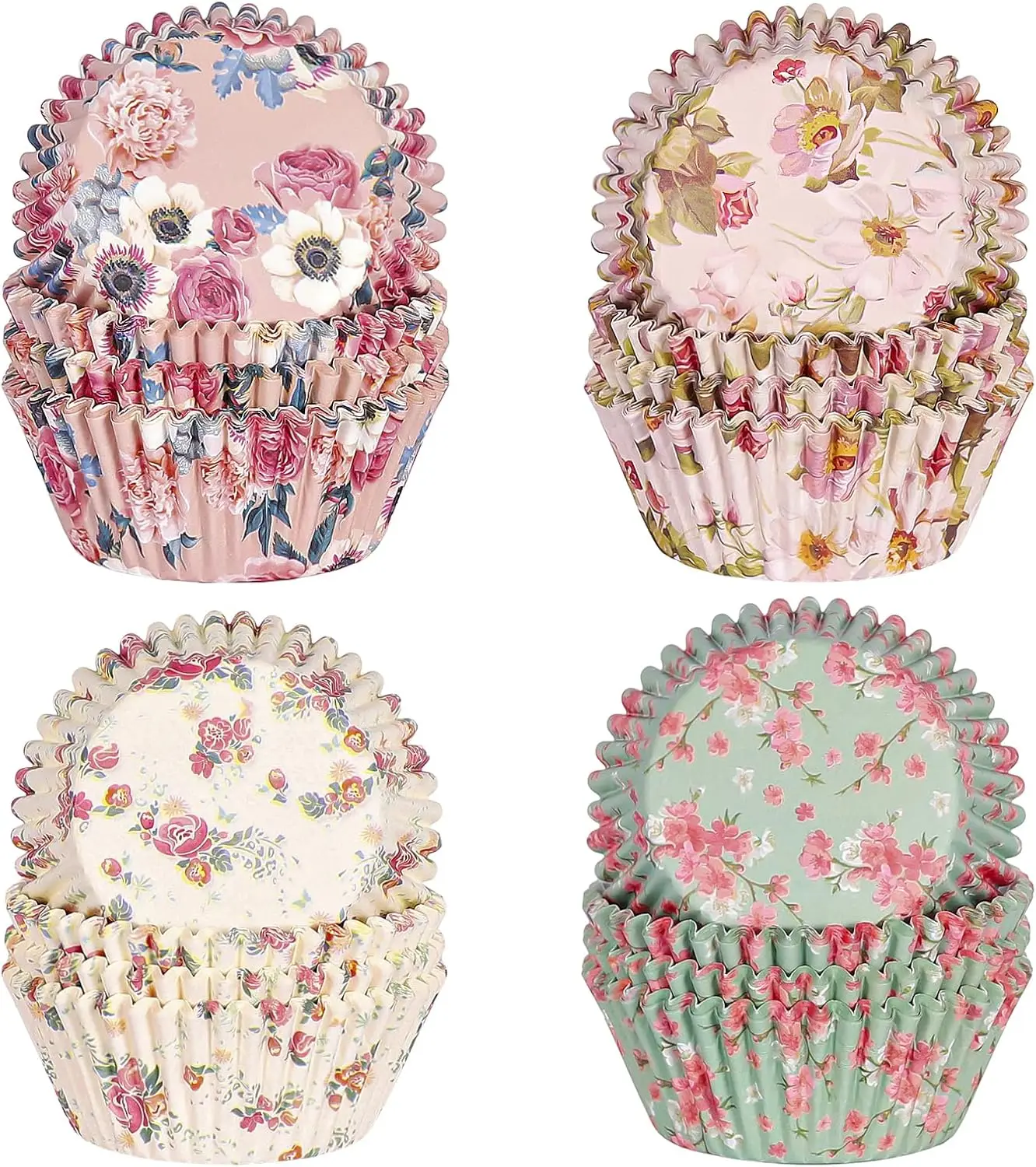 

400Pcs Floral Cupcake Liners, Standard Size Baking Cups, Disposable Wrappers for Wedding Party