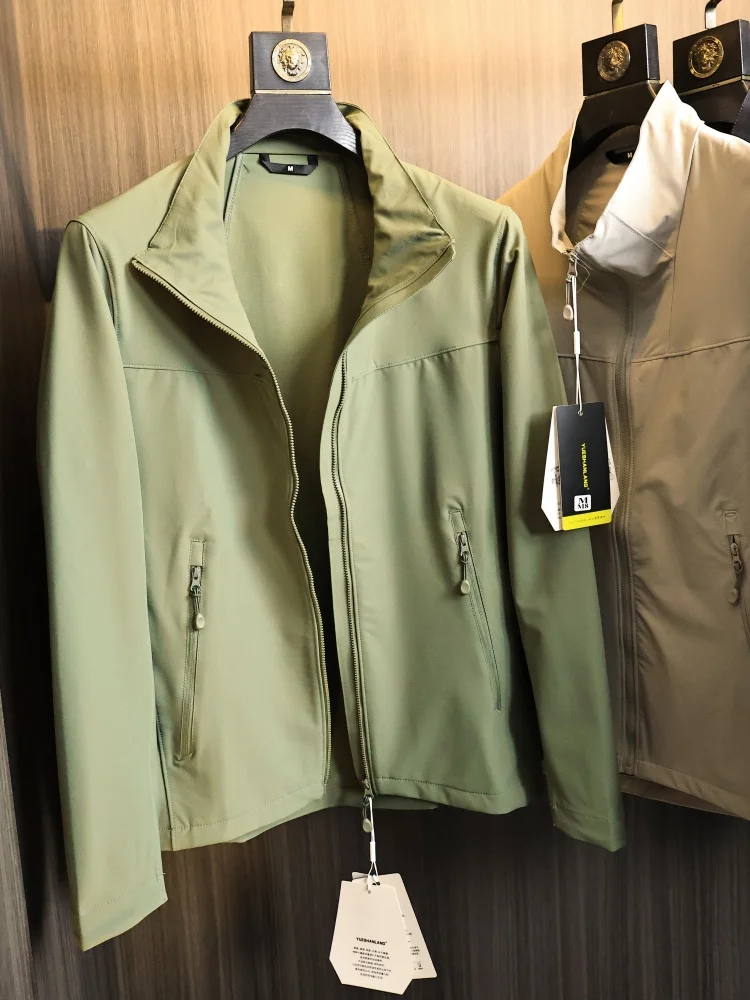 Men's Pure Color Stand Collar Jacket Breathable Moisture Wicking Three-Proof Water Resistance Spring Fashion Urban Style