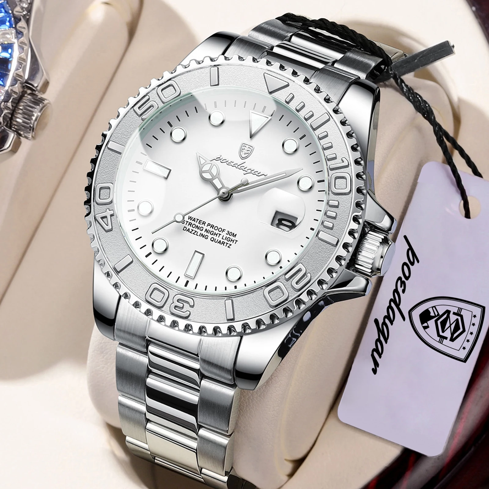 POEDAGAR Casual Fashion Man Wristwatch Waterproof Luminous Date Exquisite Men Watch Stainless Steel Classic Men's Quartz Watches