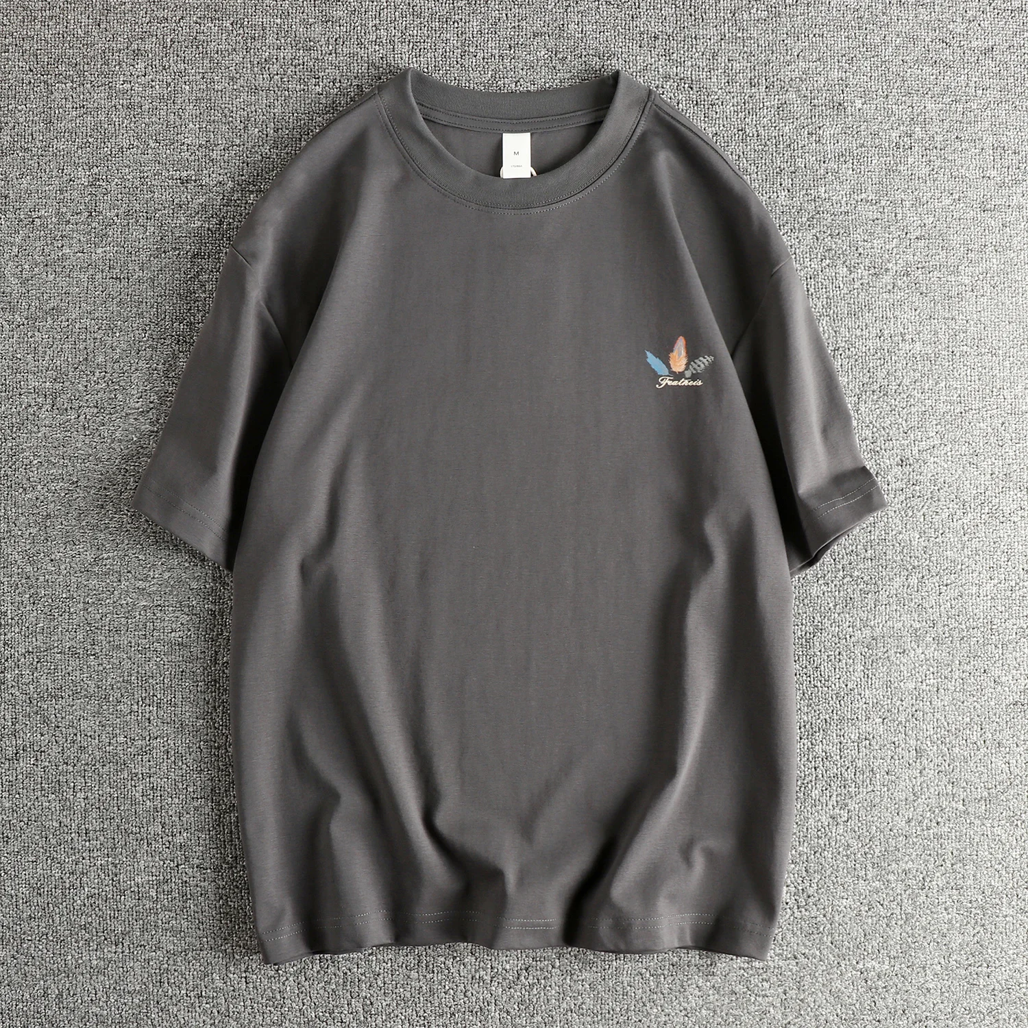 Summer New American Retro Short Sleeve O-neck Double Sided Feather Printed T-shirt Men's Fashion 72% Cotton Casual Loose Tops