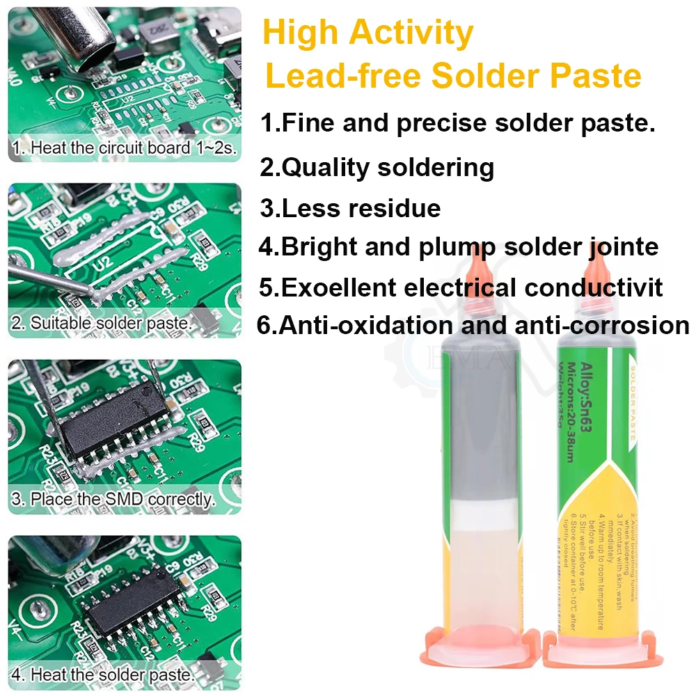 Imagem -03 - Fluxo de Solda de Baixa Temperatura Alta Pasta de Solda Seringa sem Chumbo Led Sn42bi58 Reparo Smd Pasta de Estanho 20g50g