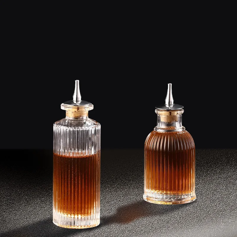 Vintage Glass With Stainless Steel Caps Cocktail Bitters Bottles With Cap Kitchen Seasoning Tools Bar Bartender Accessories