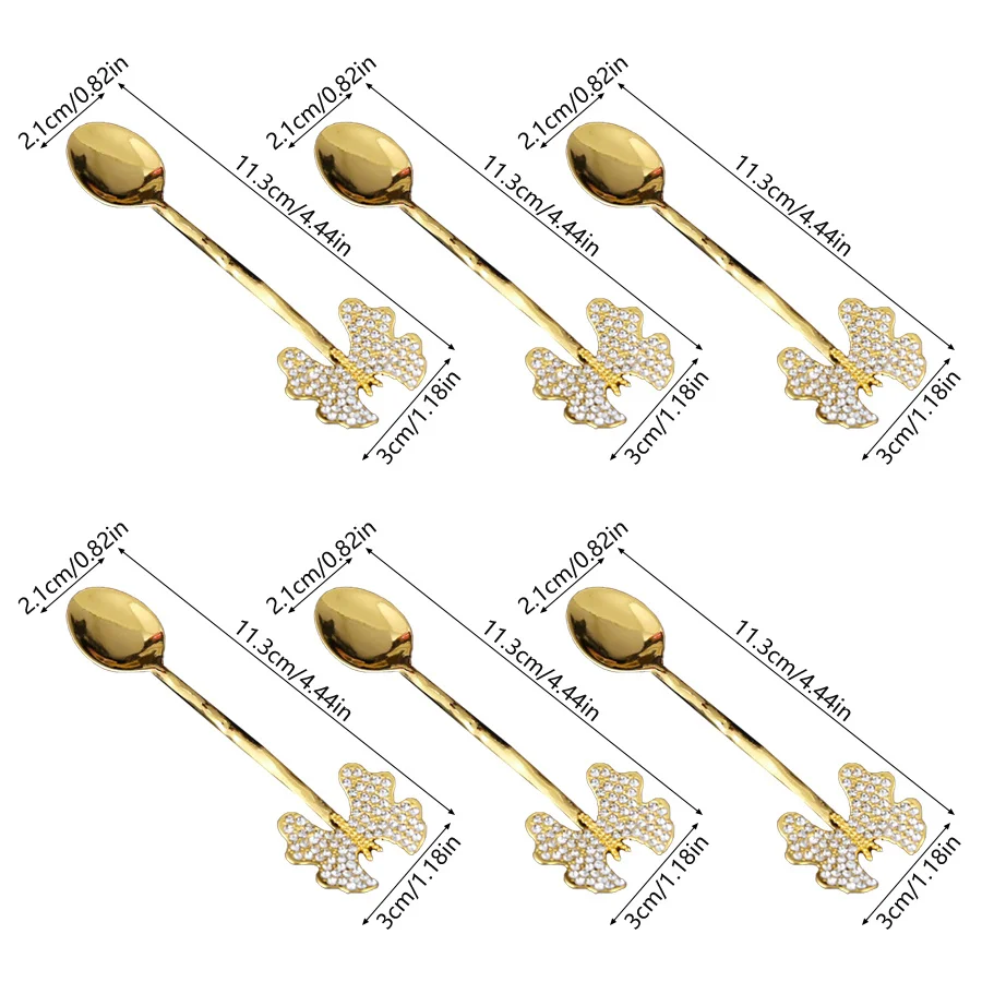 6 pieces of rhinestone butterfly design spoon combination set, coffee spoon, dessert fruit spoon, festive dinner table spoon.