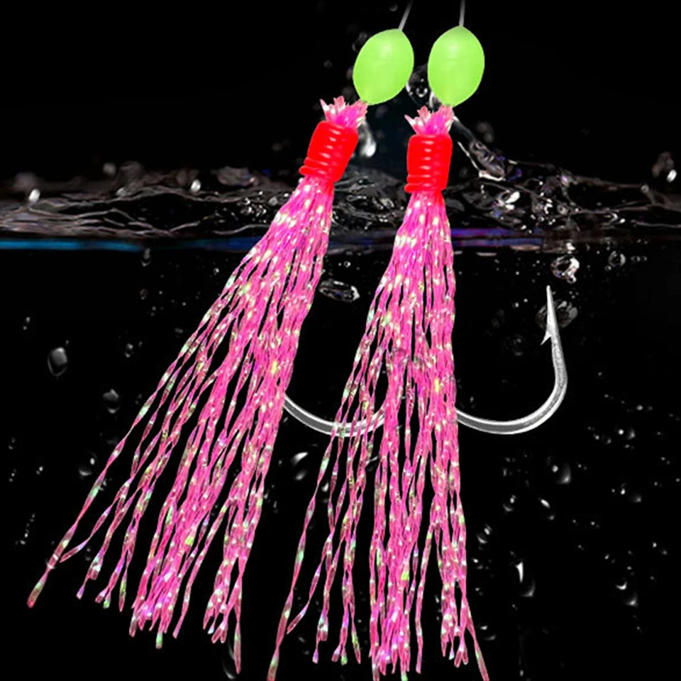 1 Pack (6pcs) Saltwater Fishing Sabiki Rigs Sea Night Glow Fishing Sabiki Lures Shrimp Bait Jigs Lure For Fishing 9#-18#